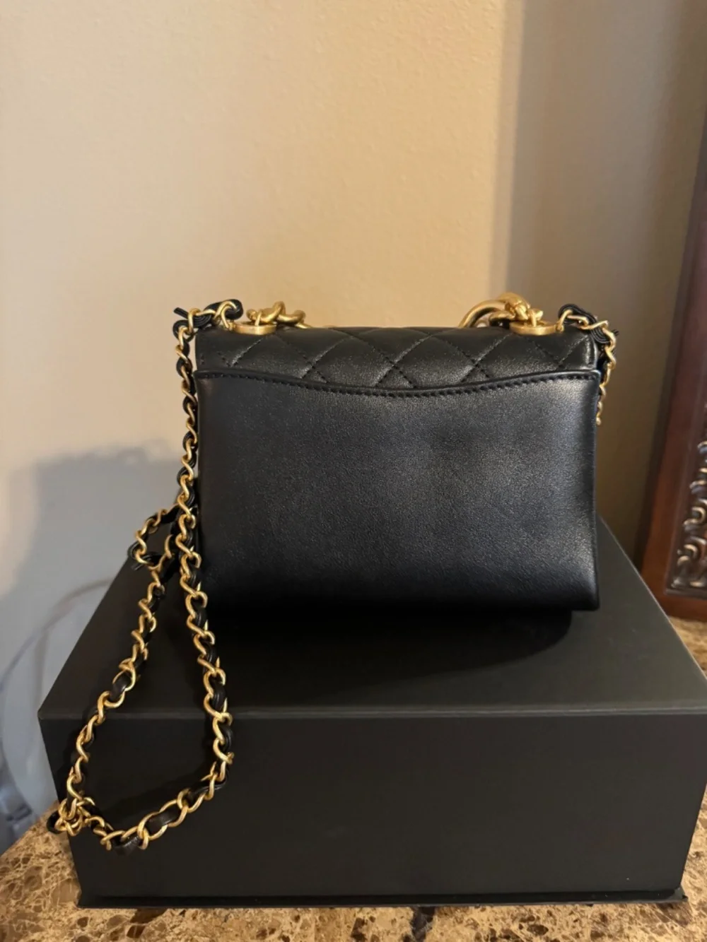 Chanel Black Quilted Mini Shoulder Bag with Gold Chain